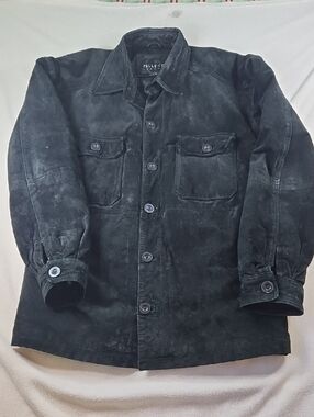 Pelle Cuir Men's Black Suede Button-Up Jacket